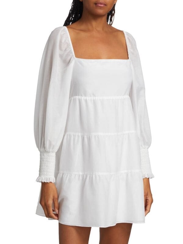 

Платье - Мини Хлопковое Alice + Olivia Rowen с завязками на спине, off white