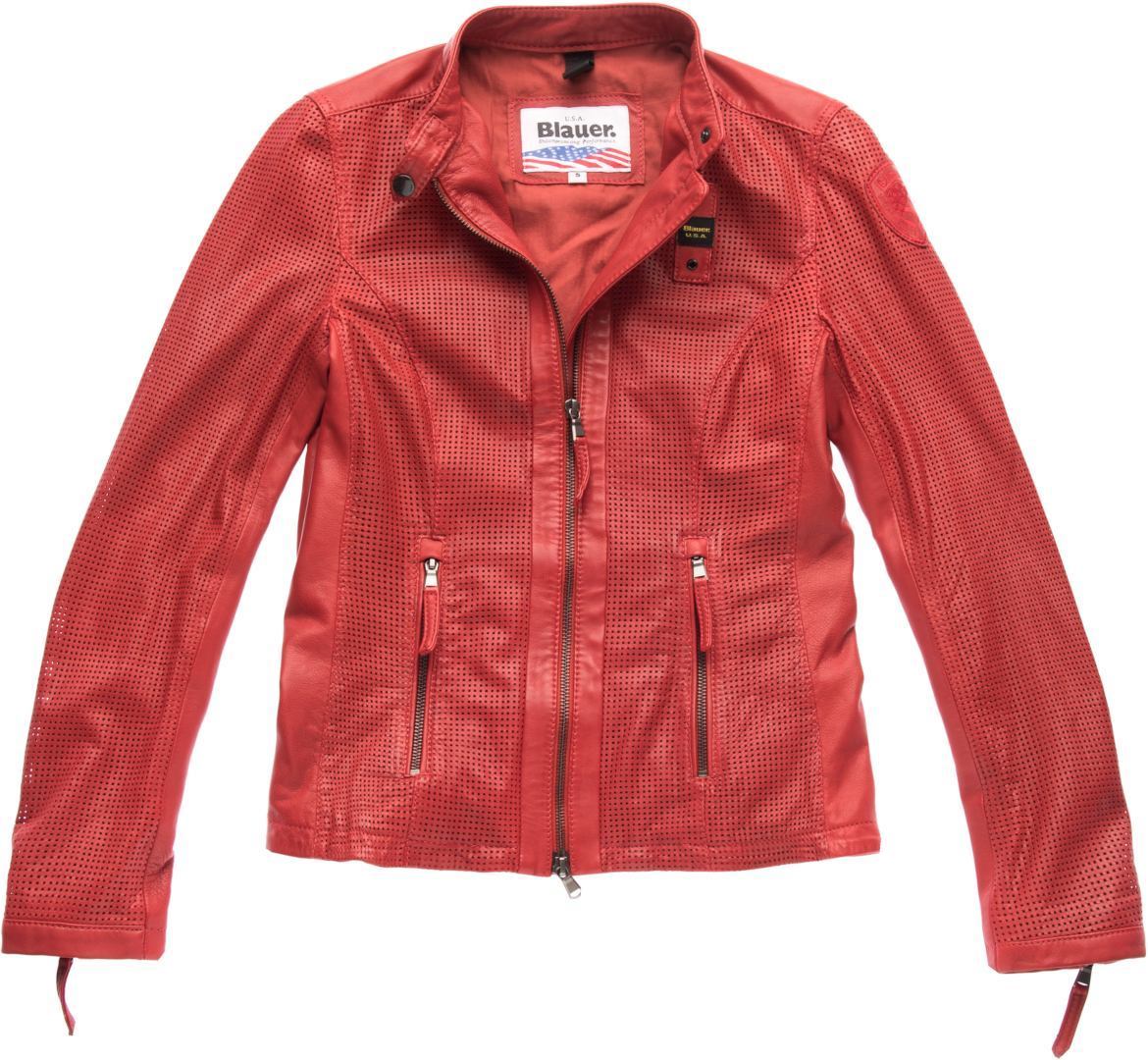 цена Женская мотоциклетная кожаная куртка Blauer USA Miller со стоячим воротником, красный