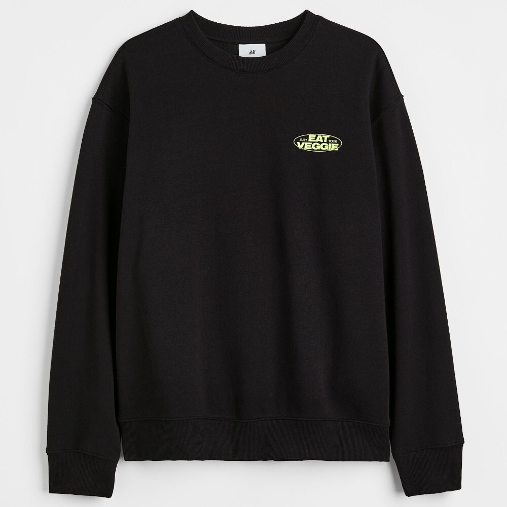 

Свитшот H&M Relaxed Fit Printed Eat Veggie, черный