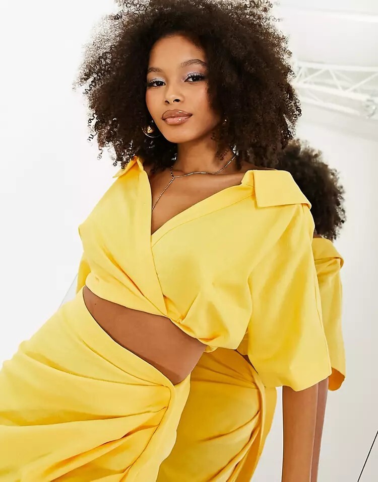 

Желтая укороченная льняная рубашка с запахом ASOS EDITION, желтый