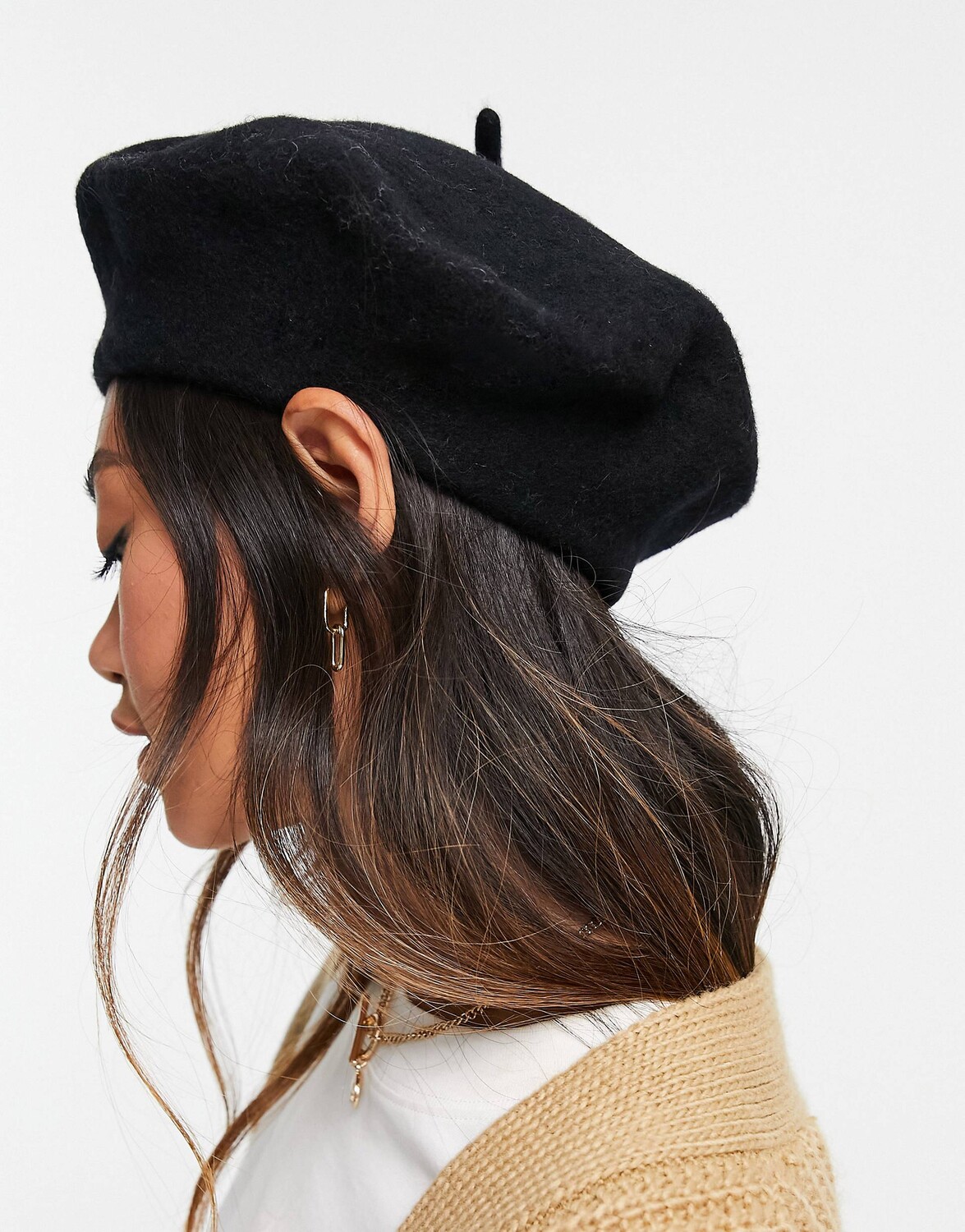 

Черный шерстяной берет с улучшенной посадкой ASOS DESIGN
