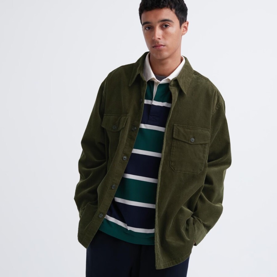 

Рубашка Uniqlo Corduroy Oversized, оливковый, Зеленый