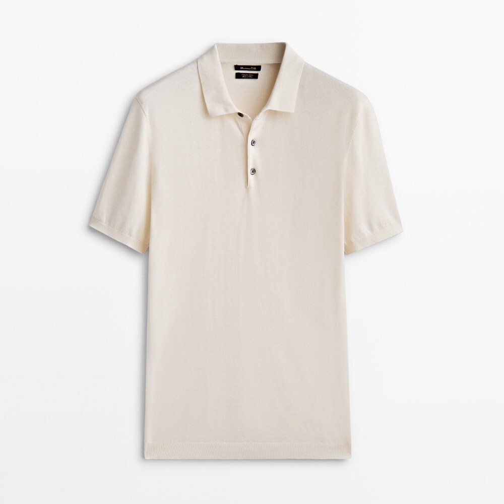 

Свитер Massimo Dutti Short Sleeve Cotton Polo, кремовый, Бежевый