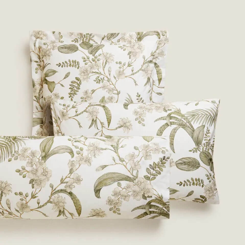 

Наволочка Zara Home Leaf Print, белый