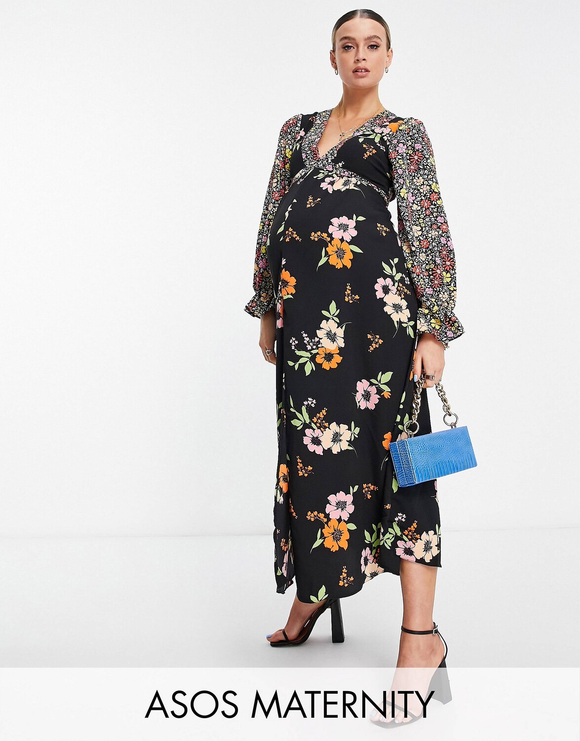 

Чайное платье миди с открытой спиной и цветочным принтом ASOS DESIGN Maternity