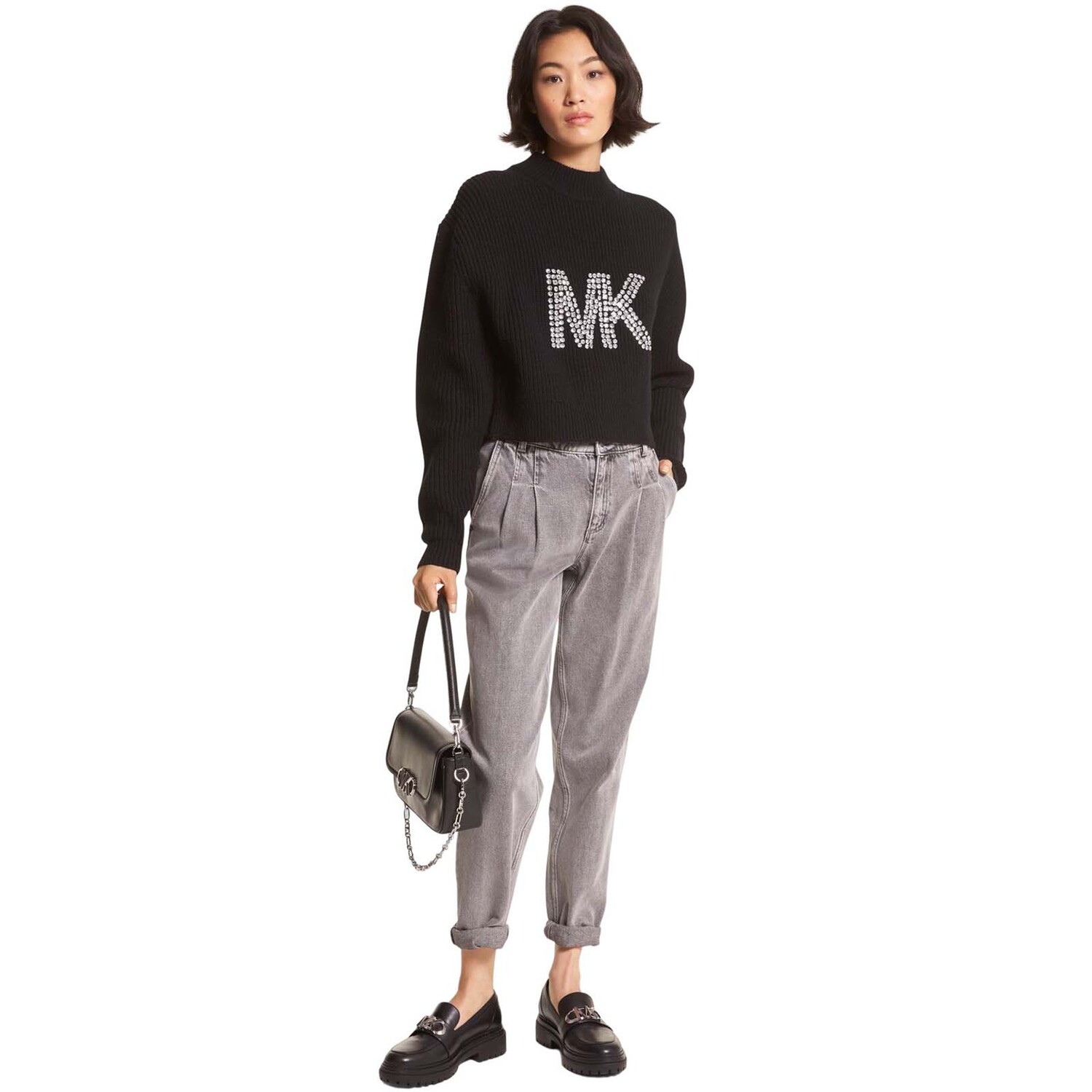 

Свитер Michael Michael Kors Embellished Logo Wool Blend, черный