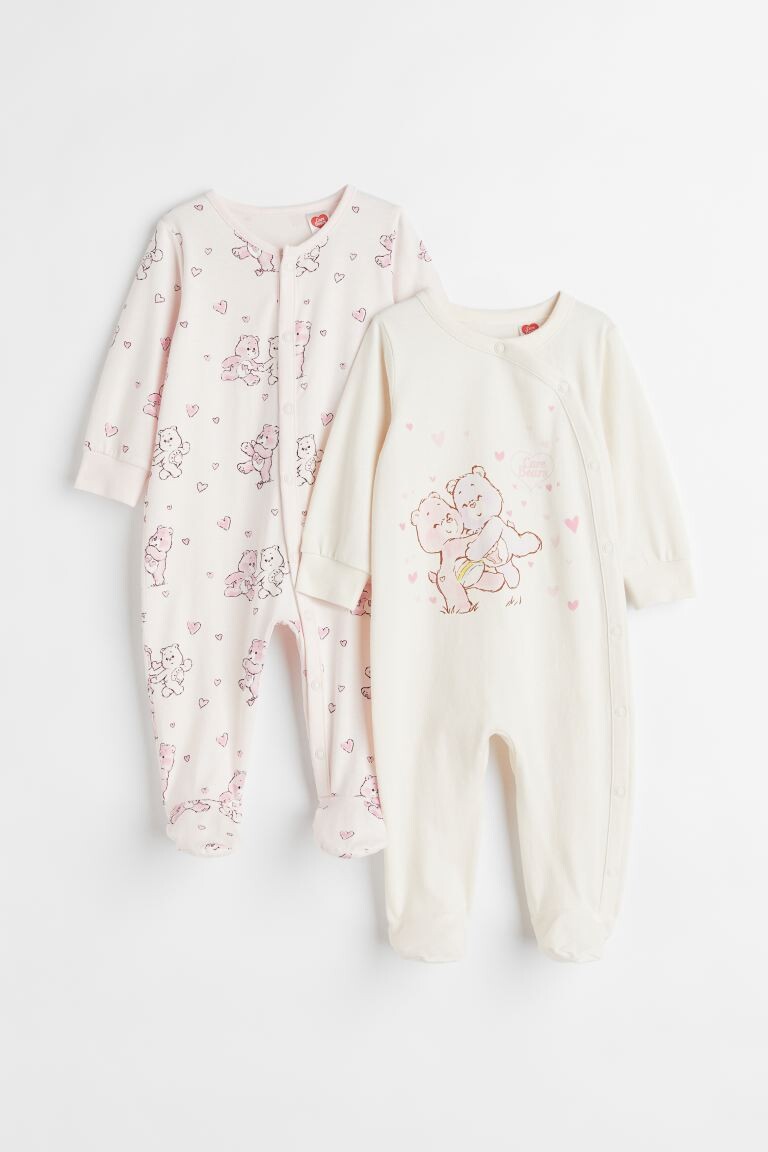

2 пары цельных хлопковых пижам H&M, светло-розовый/заботливые мишки