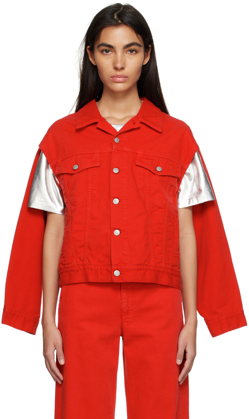

Красная джинсовая куртка с вырезом MM6 Maison Margiela, Красный