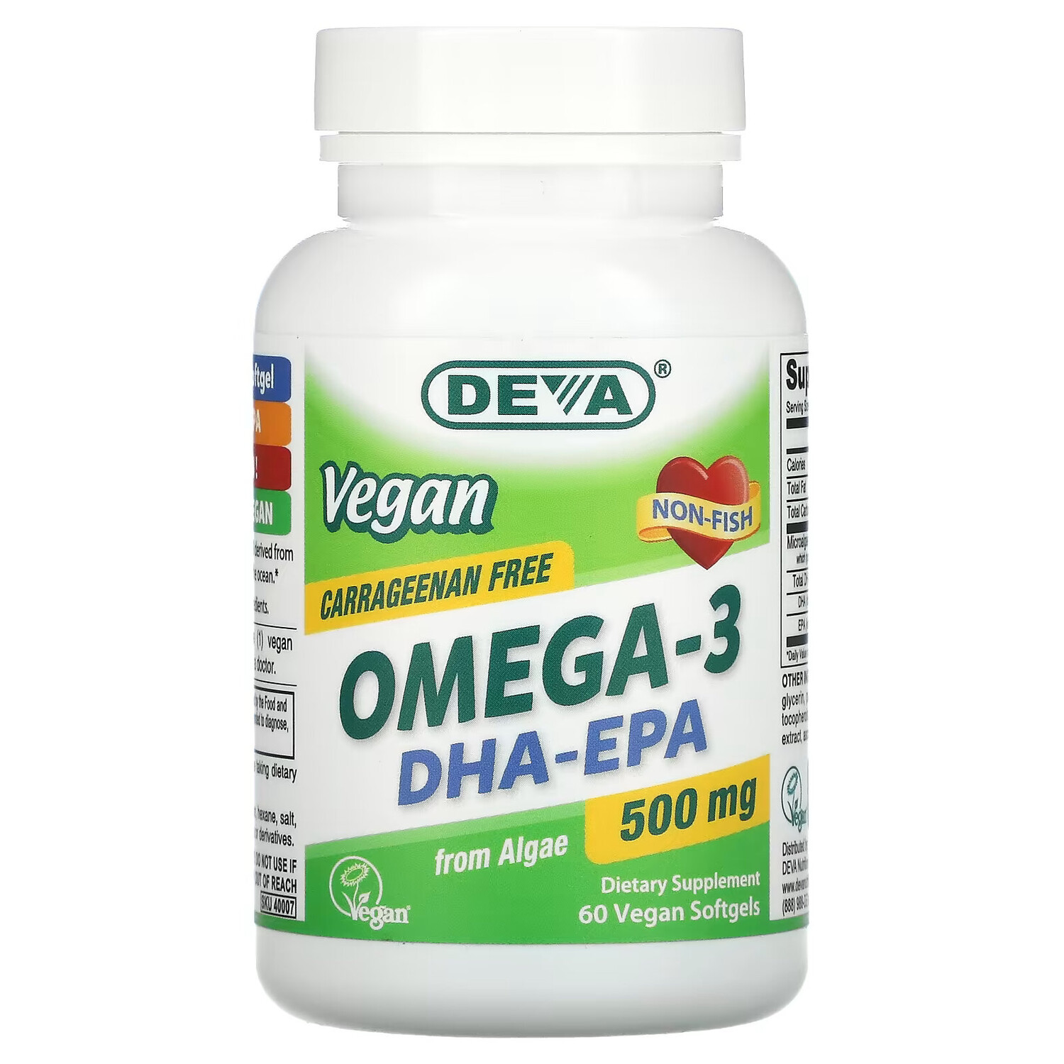 

Deva, Веганские омега-3 DHA-EPA, 500 мг, 60 веганских мягких таблеток