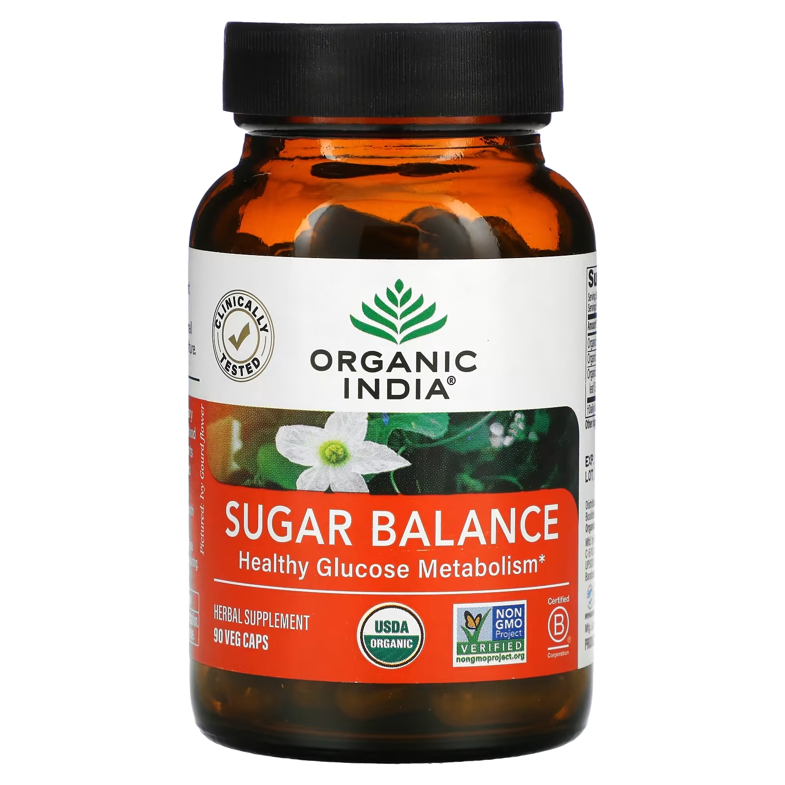 Organic India Sugar Balance здоровый метаболизм глюкозы, 90 растительных капсул organic india полное дыхание поддержка дыхания 90 растительных капсул