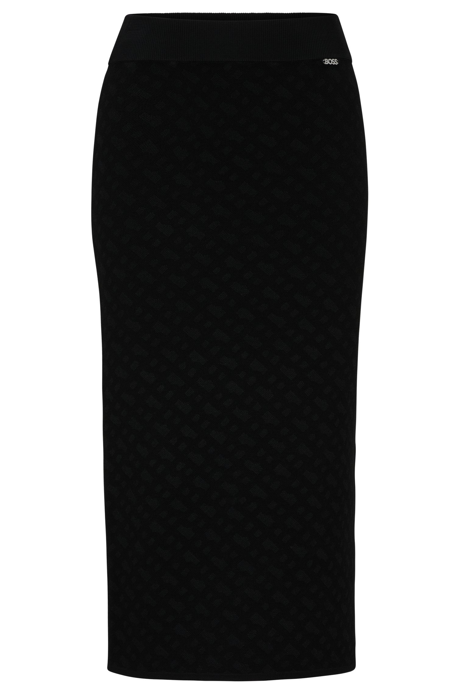 цена Юбка миди Hugo Boss Knitted Jacquard-pattern Pencil Skirt With Logo Trim, черный