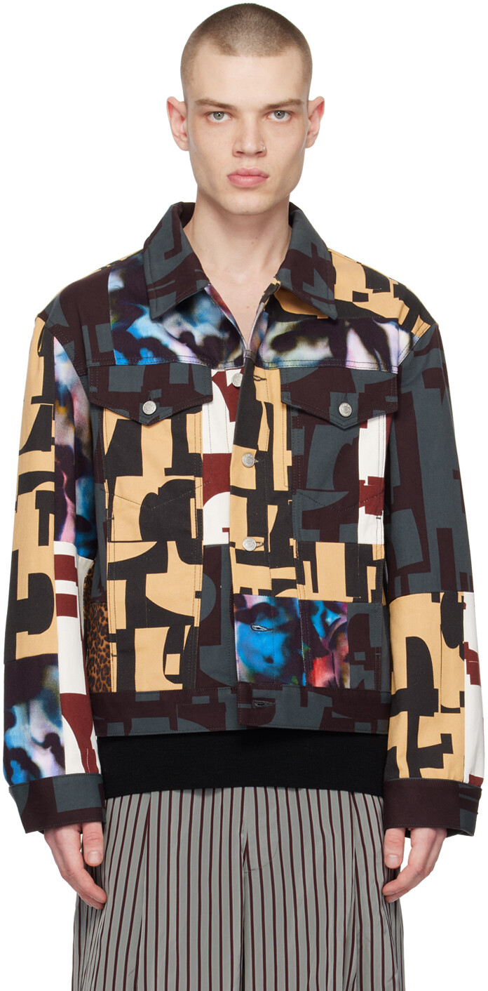 

Джинсовая куртка с многоцветным принтом Dries Van Noten, Черный