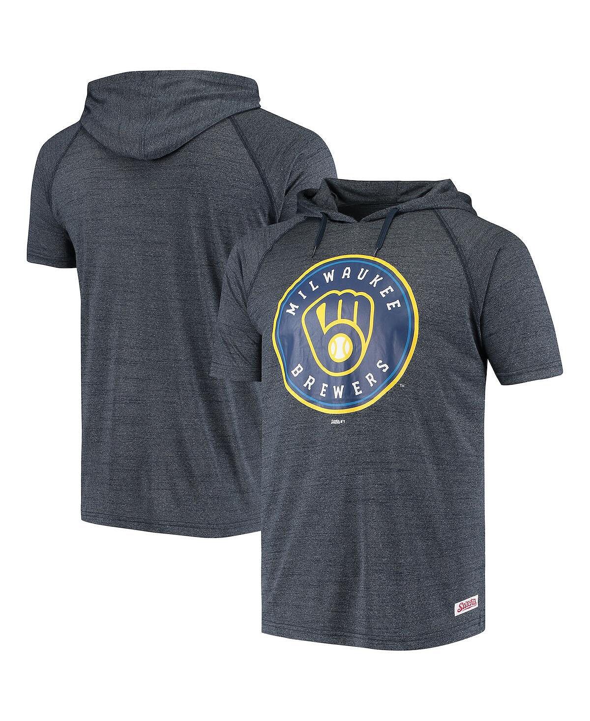 

Мужская меланжевая темно-синяя толстовка с капюшоном milwaukee brewers raglan с короткими рукавами Stitches, темно-синий
