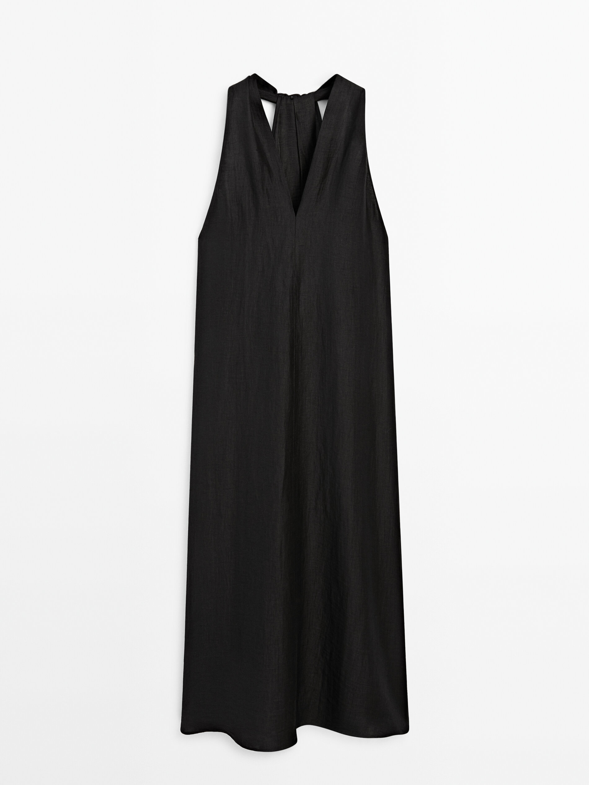 Платье Massimo Dutti V-Neck, черный платье миди с фактурной льняной юбкой и контрастным узлом misspap зеленый