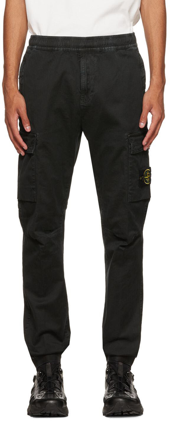 

Черные брюки карго с нашивками Stone Island, Черный, Черные брюки карго с нашивками Stone Island