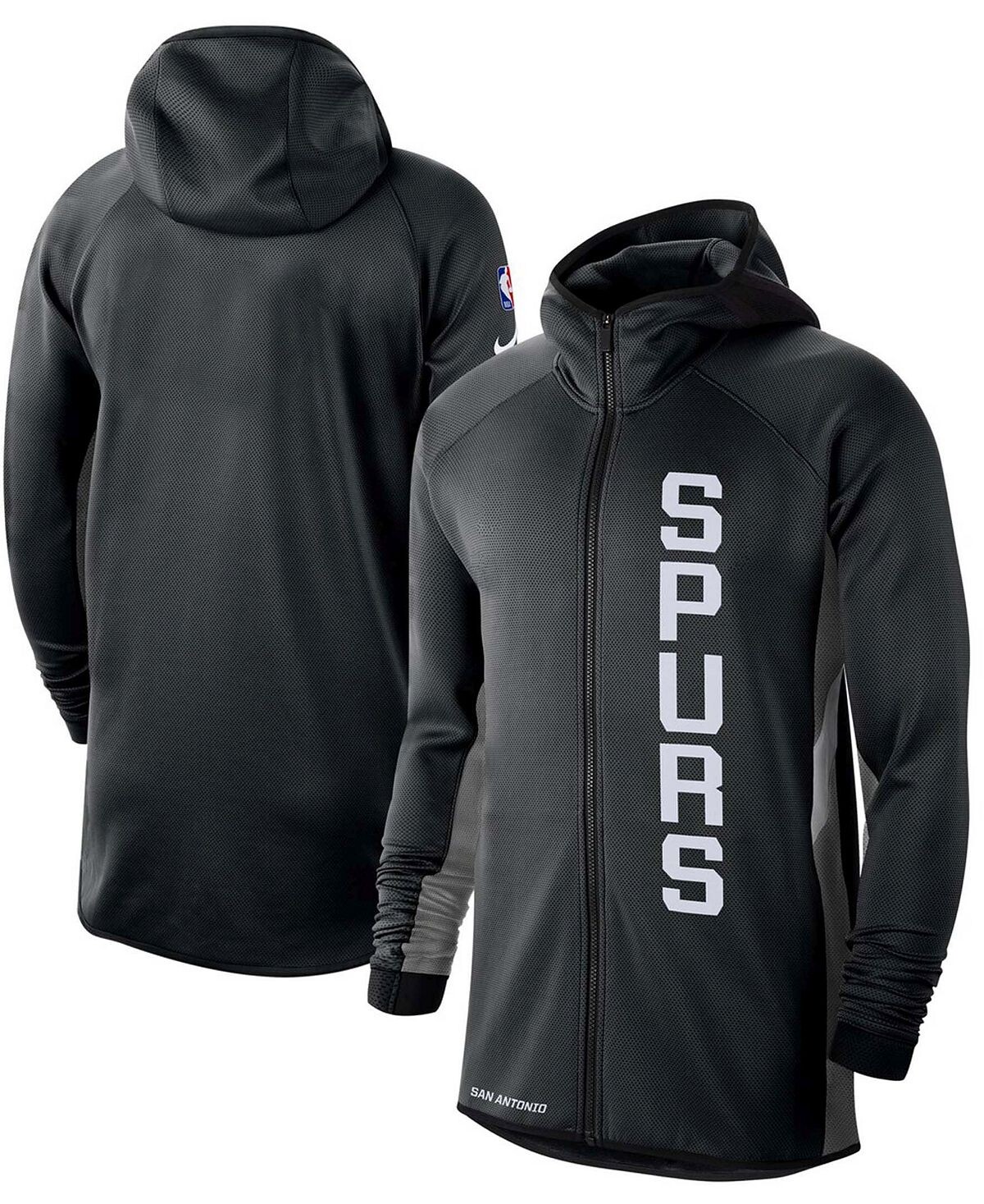 

Мужская черная, темно-серая толстовка с капюшоном san antonio spurs 2019-20 earned edition showtime с молнией во всю длину Nike, мульти