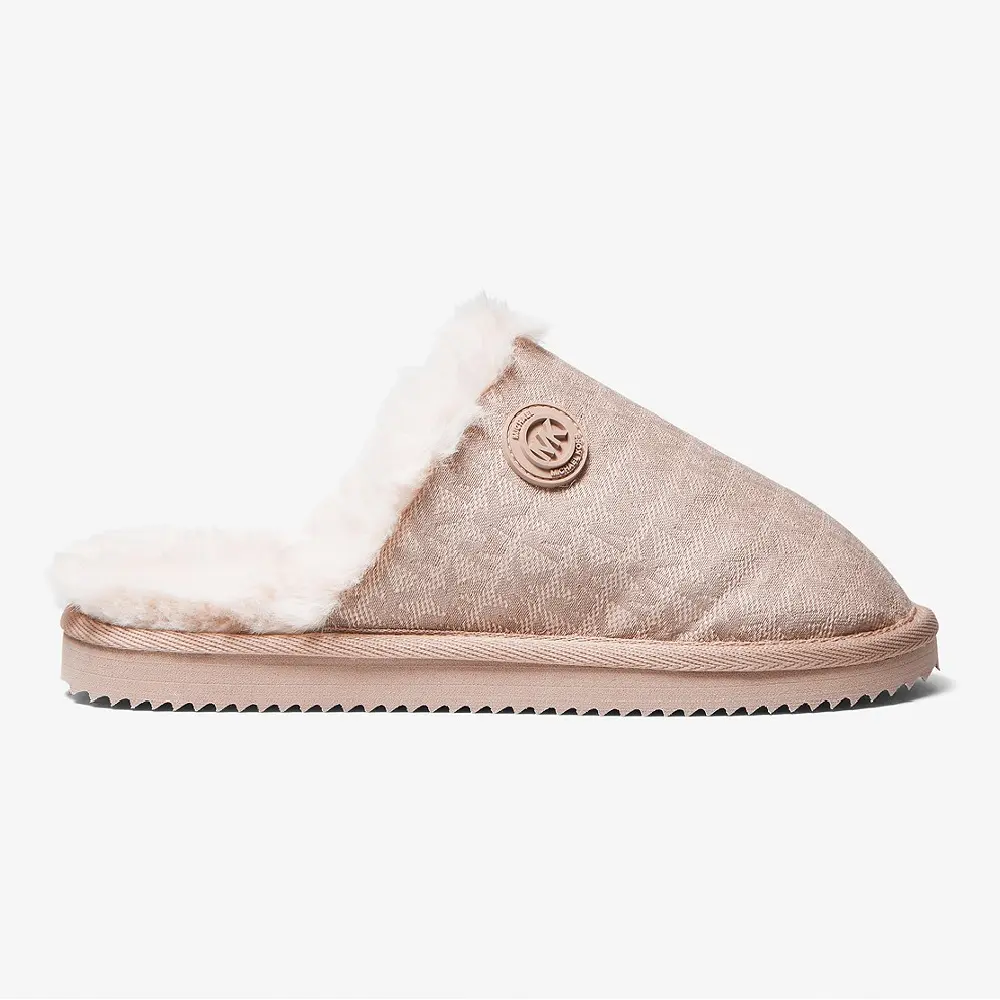 

Michael Michael Kors Janis Faux Fur-Lined Logo Jacquard Slipper, Soft Pink