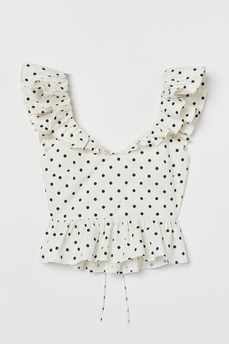 

Хлопковый топ с баской H&M, белые/черные точки