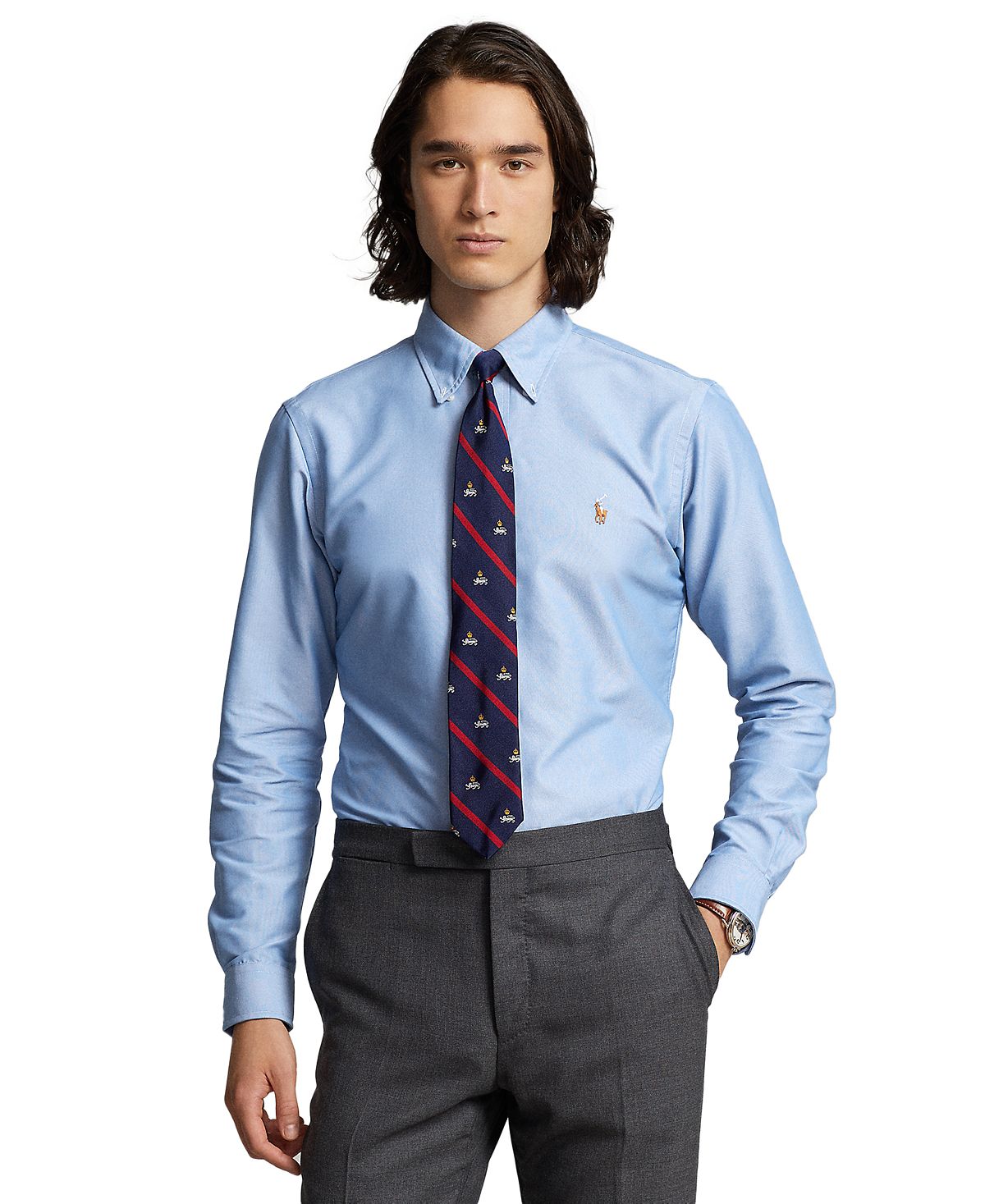 Мужская спортивная рубашка классического кроя оксфорд Polo Ralph Lauren,  синий – заказать с доставкой из-за рубежа через онлайн-сервис  «CDEK.Shopping»