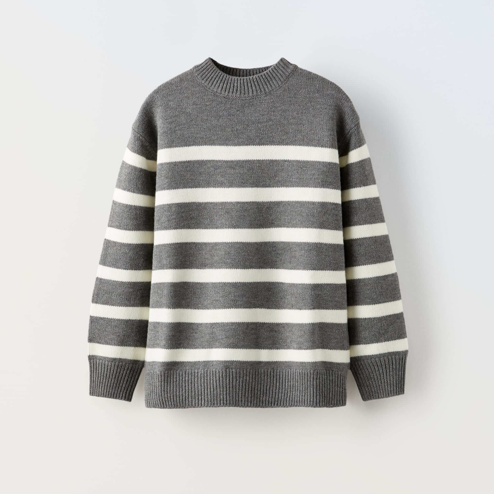 Свитер Zara Striped Knit, серый поло zara striped knit shirt темно синий