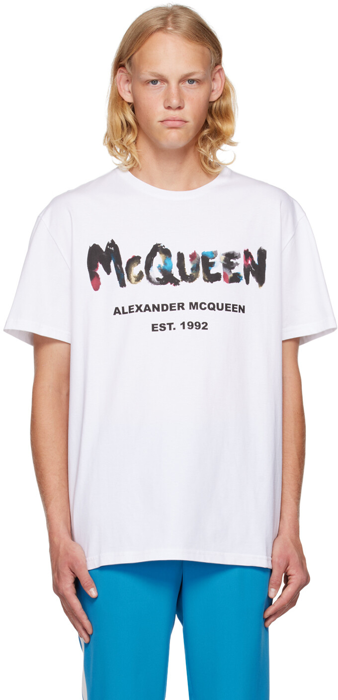 

Белая футболка с акварельным граффити Alexander McQueen, Белый