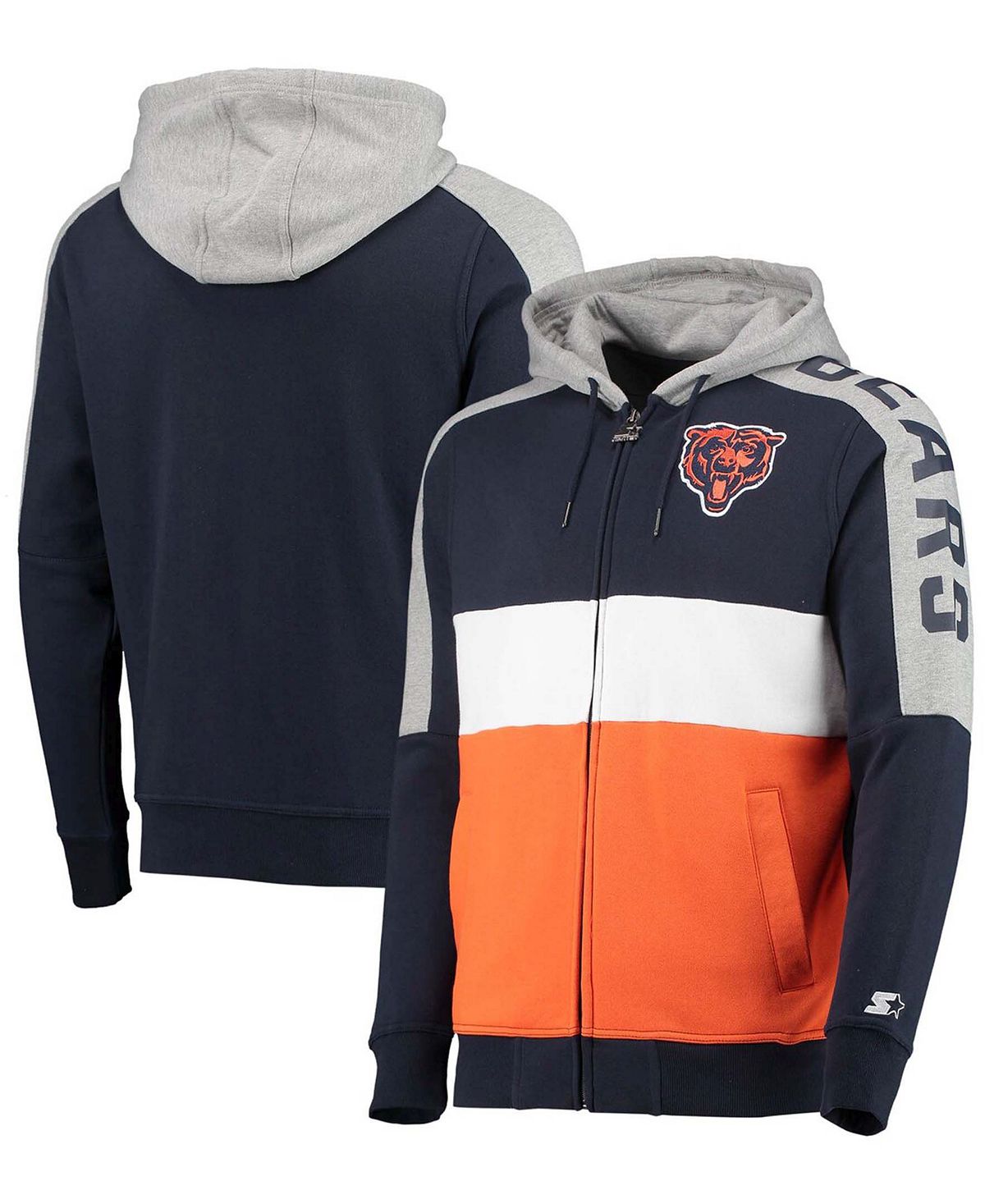 

Мужская темно-синяя, оранжевая толстовка с капюшоном во всю молнию chicago bears playoffs color block Starter, мульти