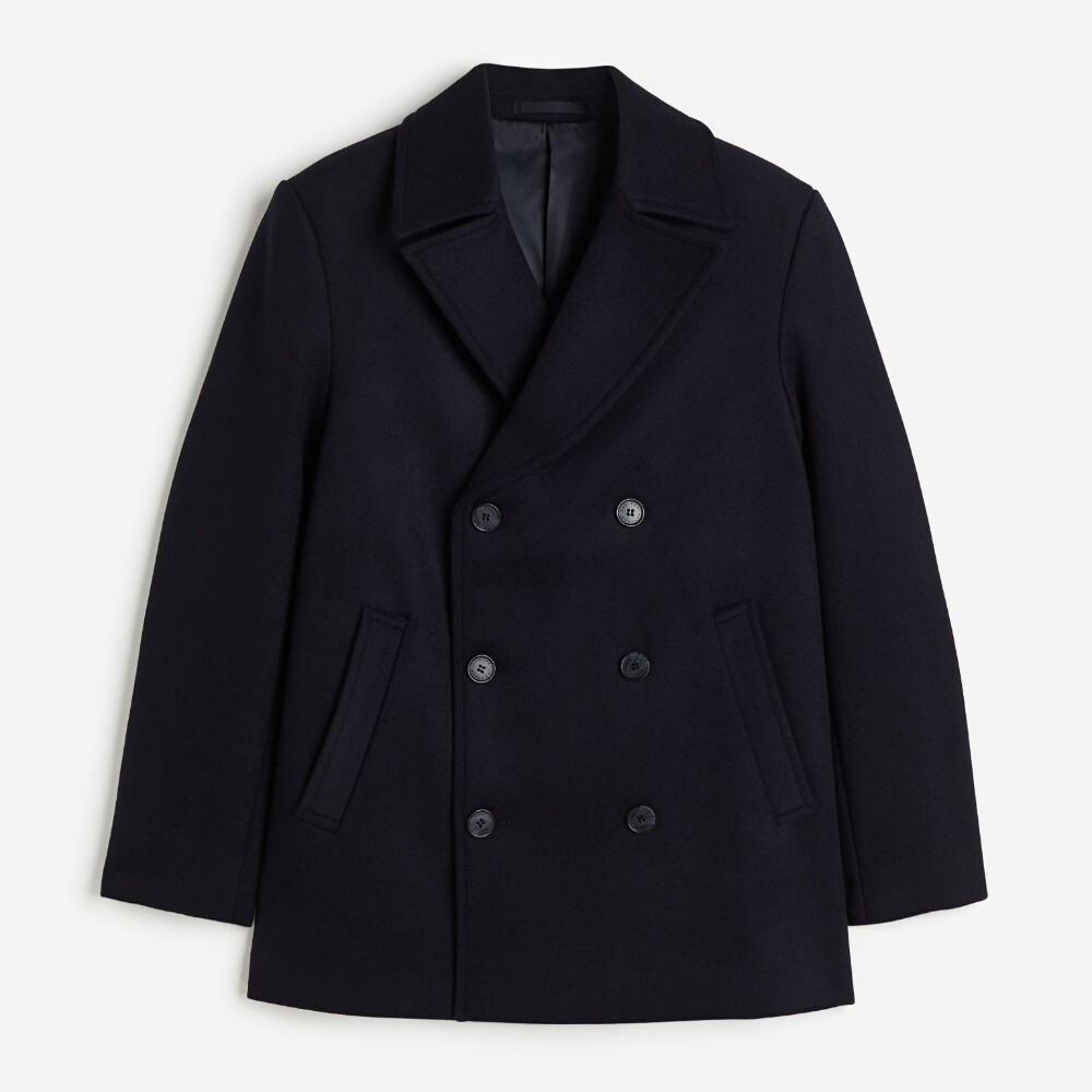 

Пальто H&M Regular Fit Wool-blend Pea, темно-синий