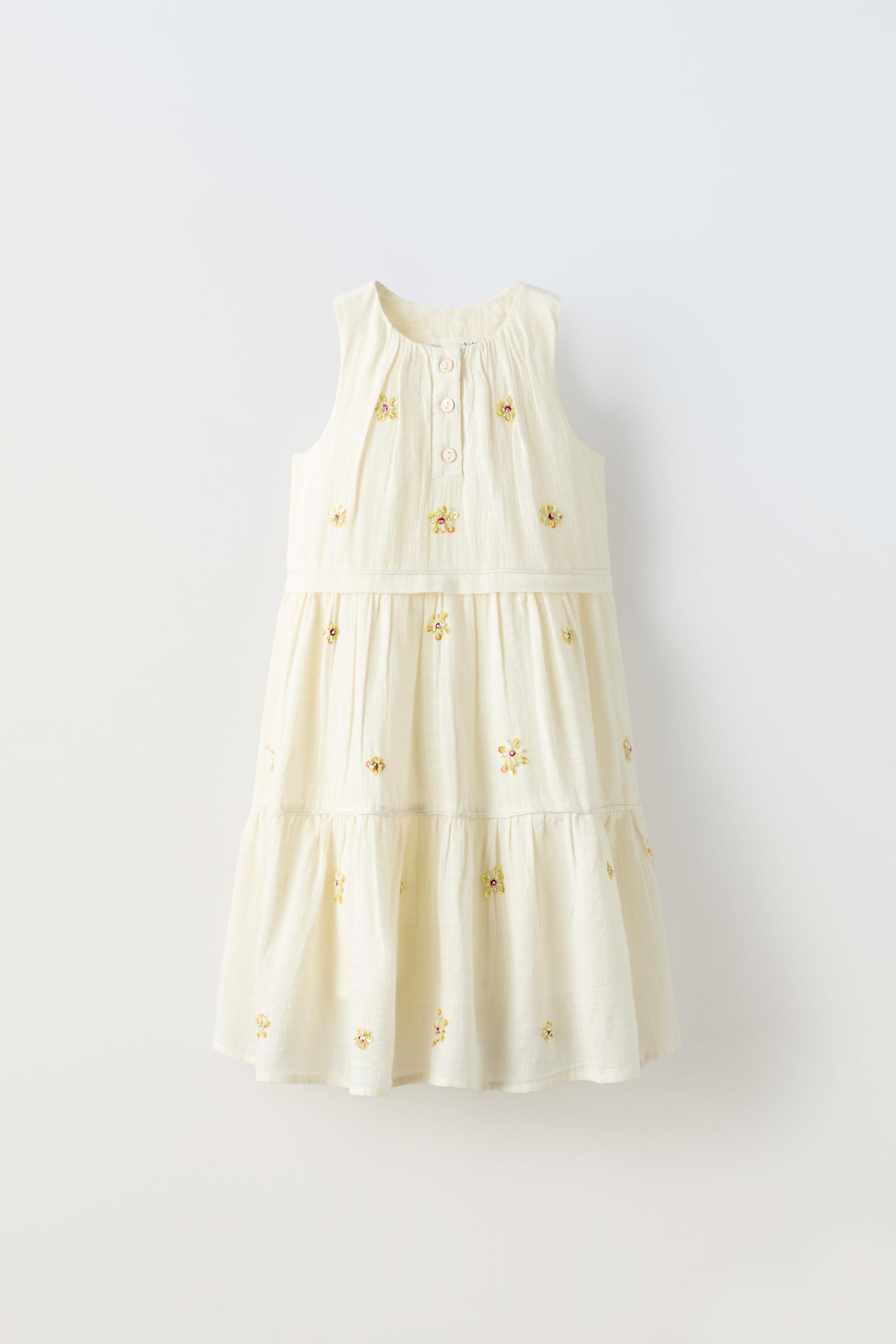 Платье детское Zara Beaded Floral, светло-бежевый платье для девочек zara floral print светло бежевый