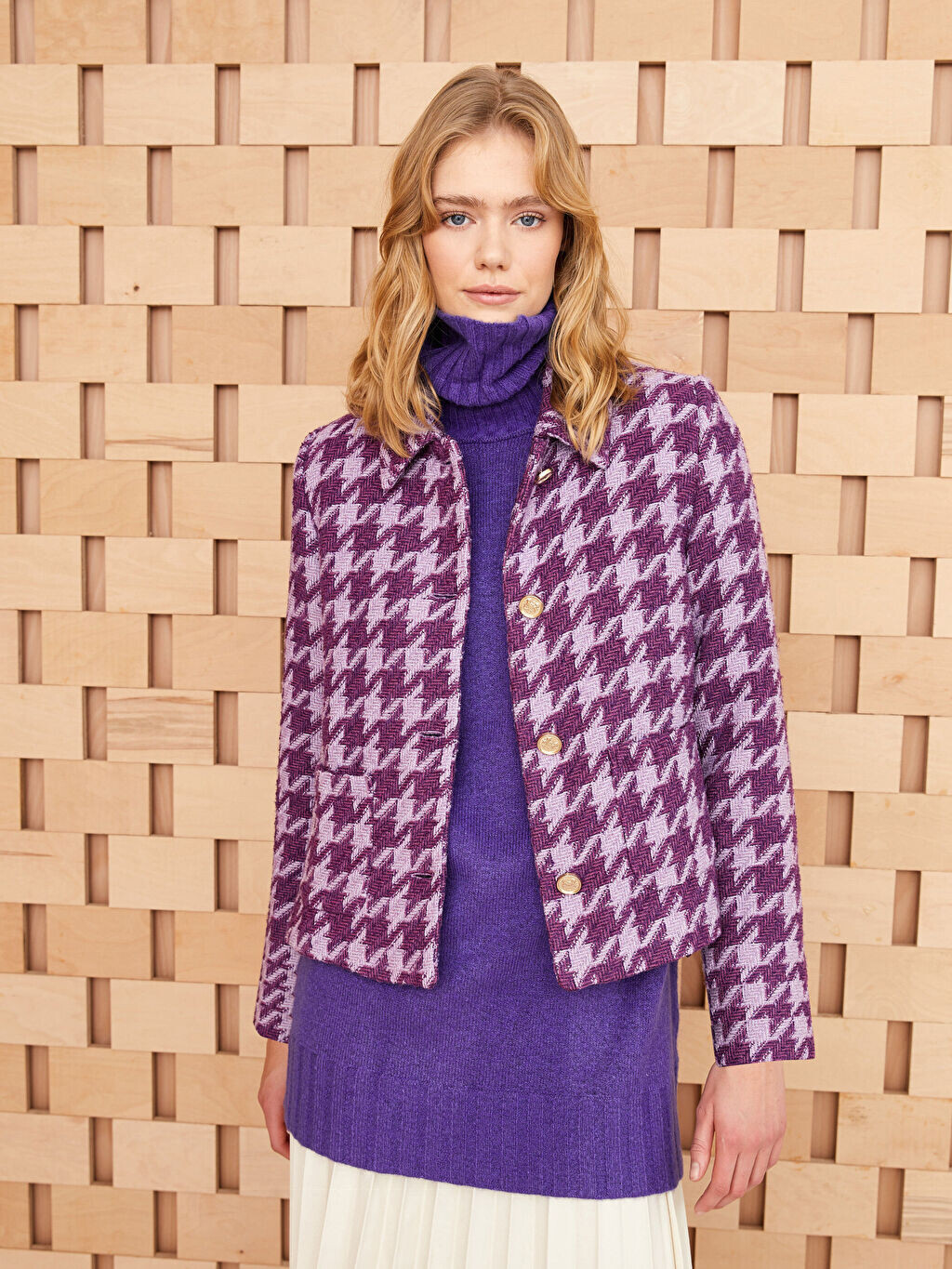 

Женская куртка с длинным рукавом и воротником рубашки LCW Modest, Фиолетовый
