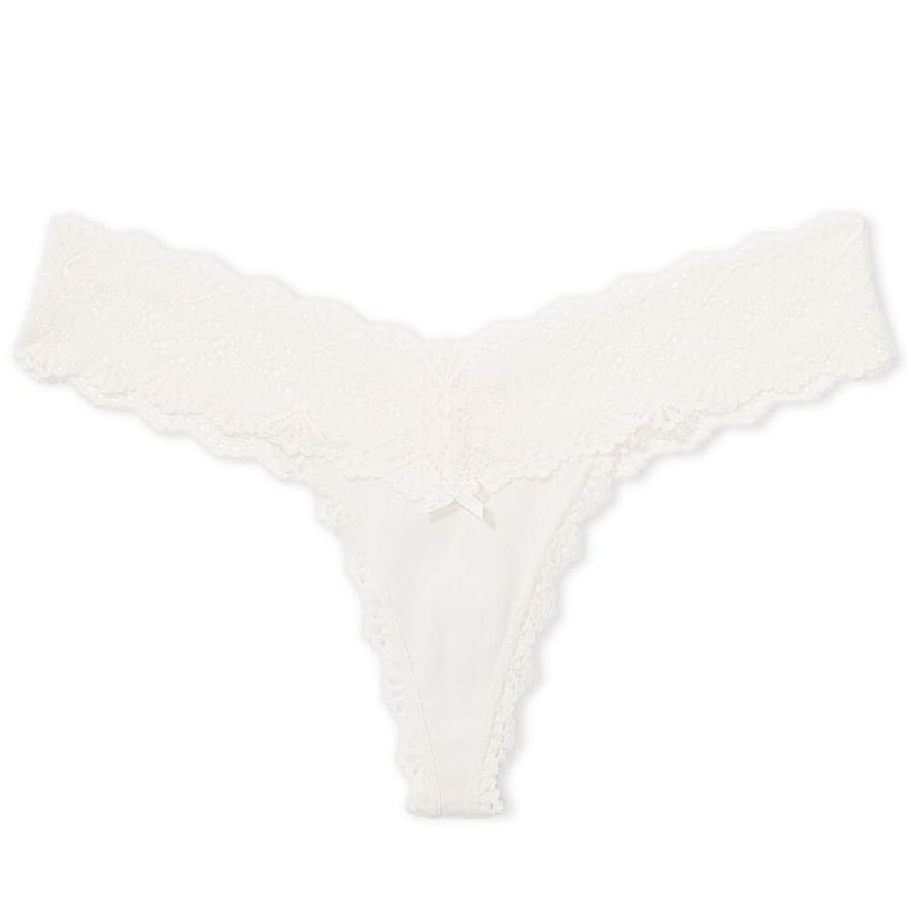 

Трусы Victoria's Secret Lace-Waist Cotton Thong Crochet Lace, светло-кремовый