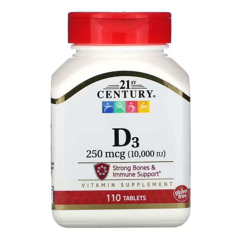 Витамин D3 21st Century 250 мкг, 110 таблеток витамин d3 21st century 25 мкг 1000 ме 250 мягких таблеток с быстрым высвобождением