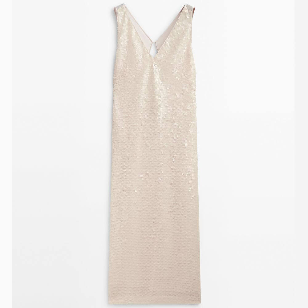 

Платье Massimo Dutti Sequinned, кремовый