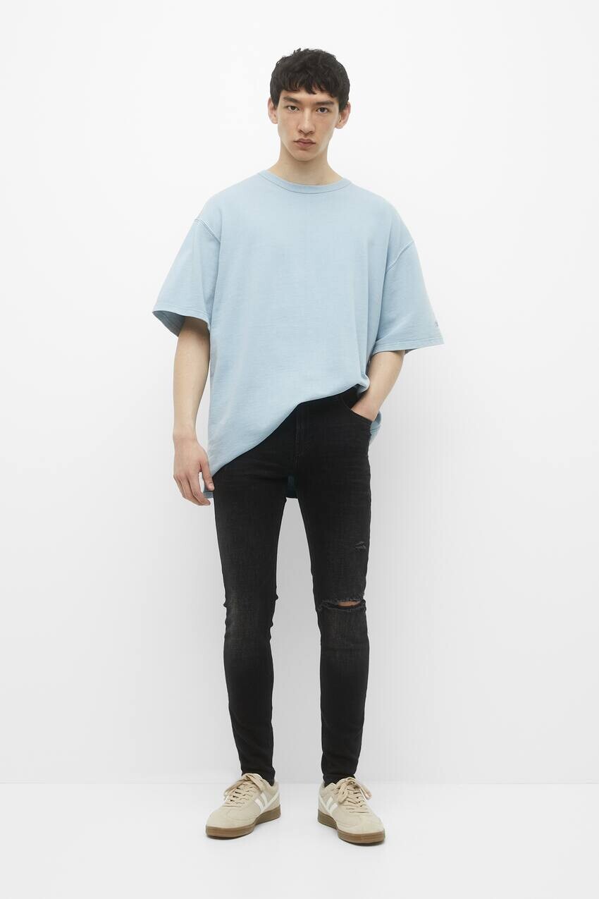 

Рваные джинсы скинни Pull&Bear, блеский черный