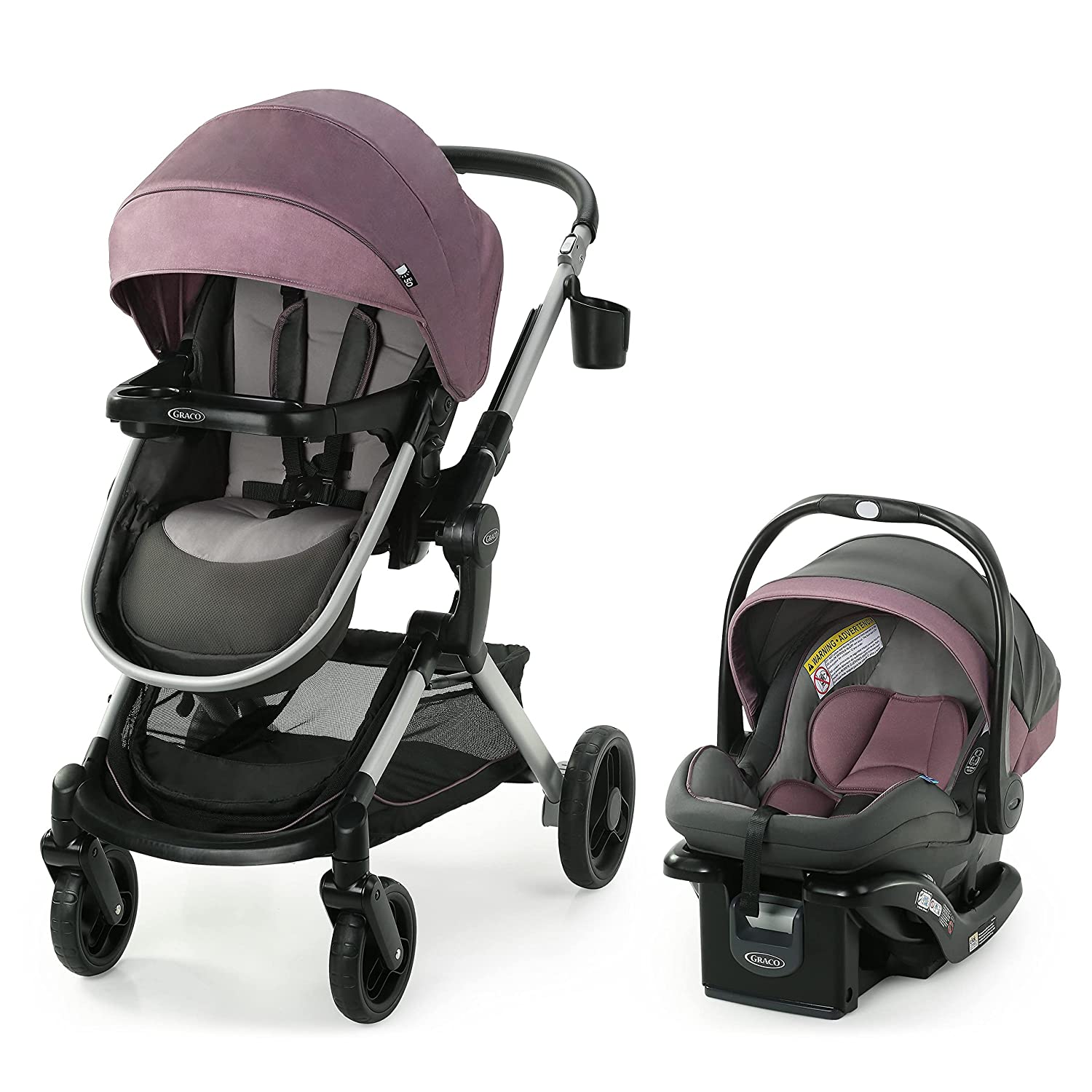 цена Детская коляска + автокресло Graco Modes Nest, розовый/чёрный