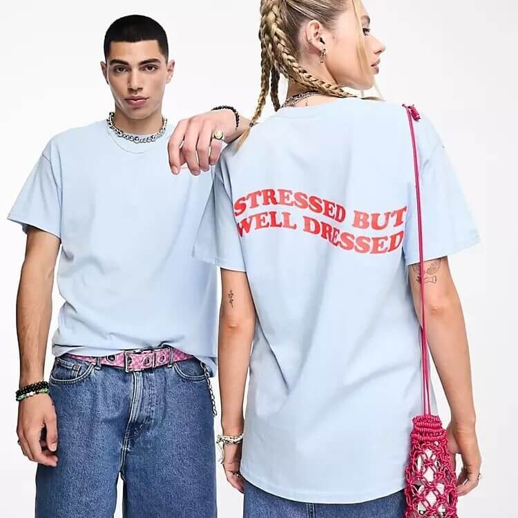 

Футболка Collusion Slogan Unisex Stressed But Well Dressed, голубой, Синий