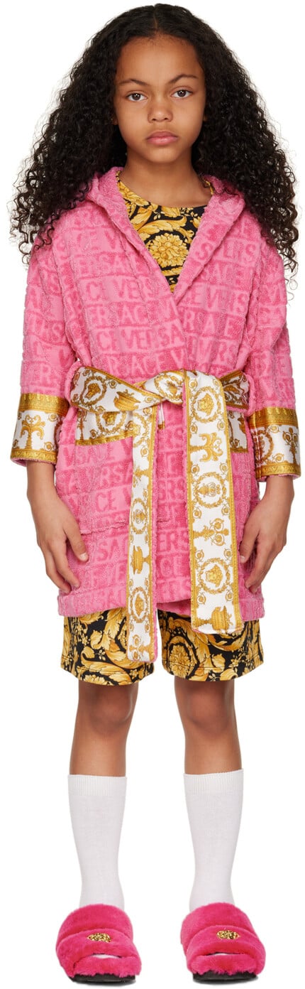 

Детский розовый банный халат \I Love Baroque\"" Versace