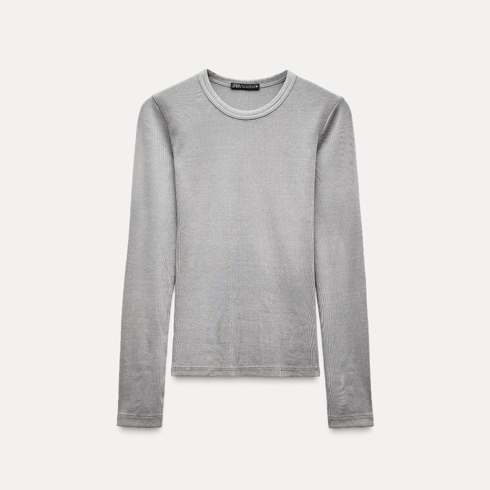 

Лонгслив Zara Long Sleeve Ribbed Washed-effect, серый