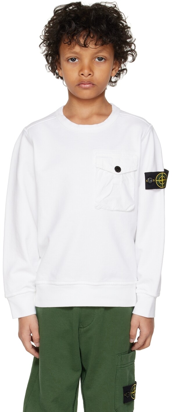 

Детская белая толстовка с карманами Stone Island Junior