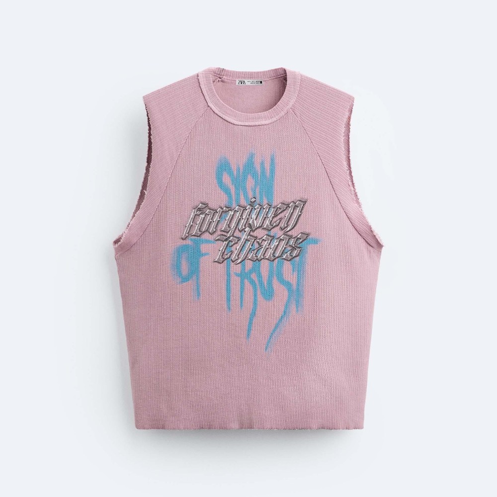 Майка Zara Slogan Print Knit, розовый