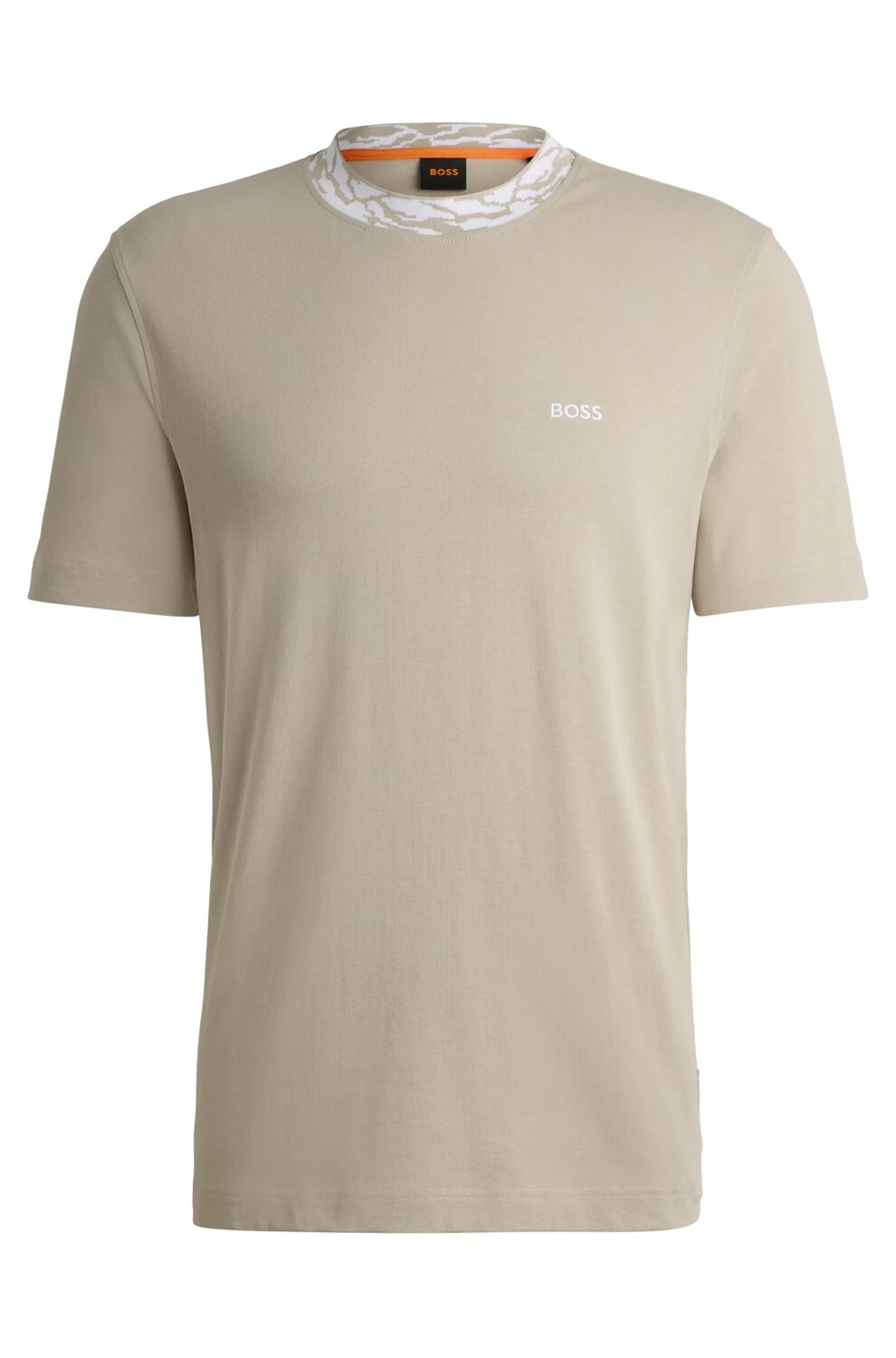 

Футболка Boss Cotton-jersey Regular-fit With Patterned Collar, светло-бежевый
