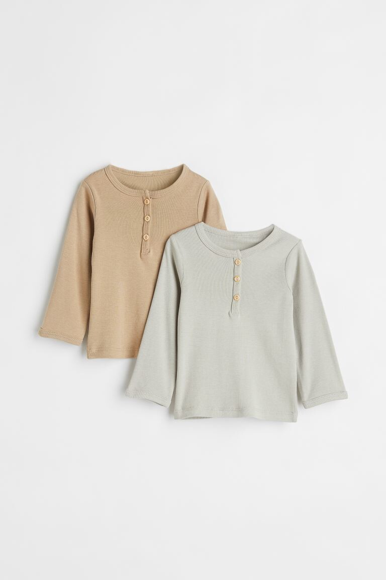 

Футболка Henley, 2 шт. H&M, светло-серый/бежевый