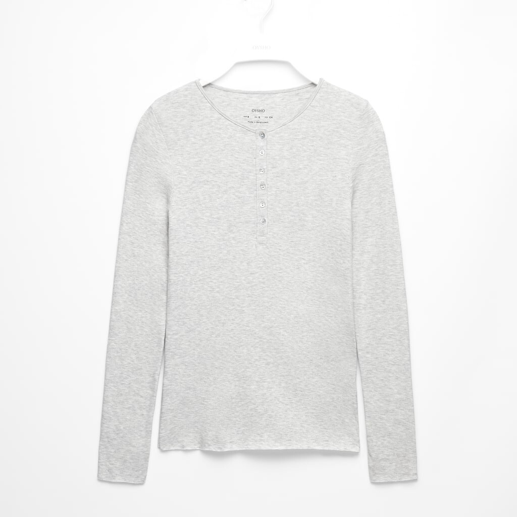 

Футболка OYSHO Long-sleeved Cotton, серый