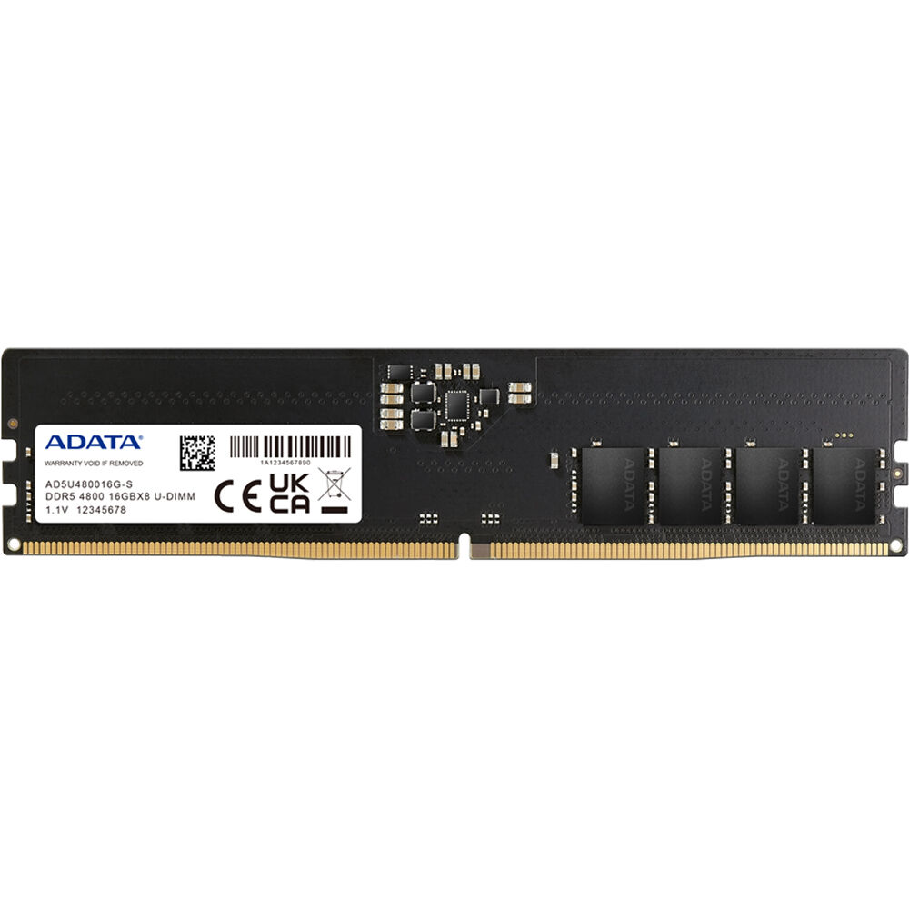 Модуль памяти Adata 16 Гб, 4800 МГц, DDR5, AD5U480016G-S, черный модуль памяти adata 32gb ddr5 4800 udimm ad5u480032g s cl40 1 1v