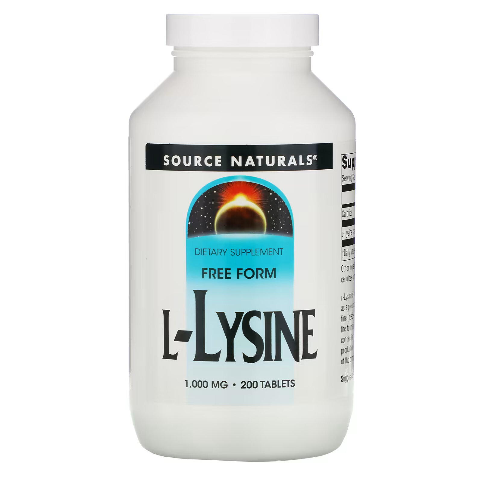 Source Naturals, L-лизин, 1000 мг, 200 таблеток source naturals l лизин 500 мг 250 таблеток