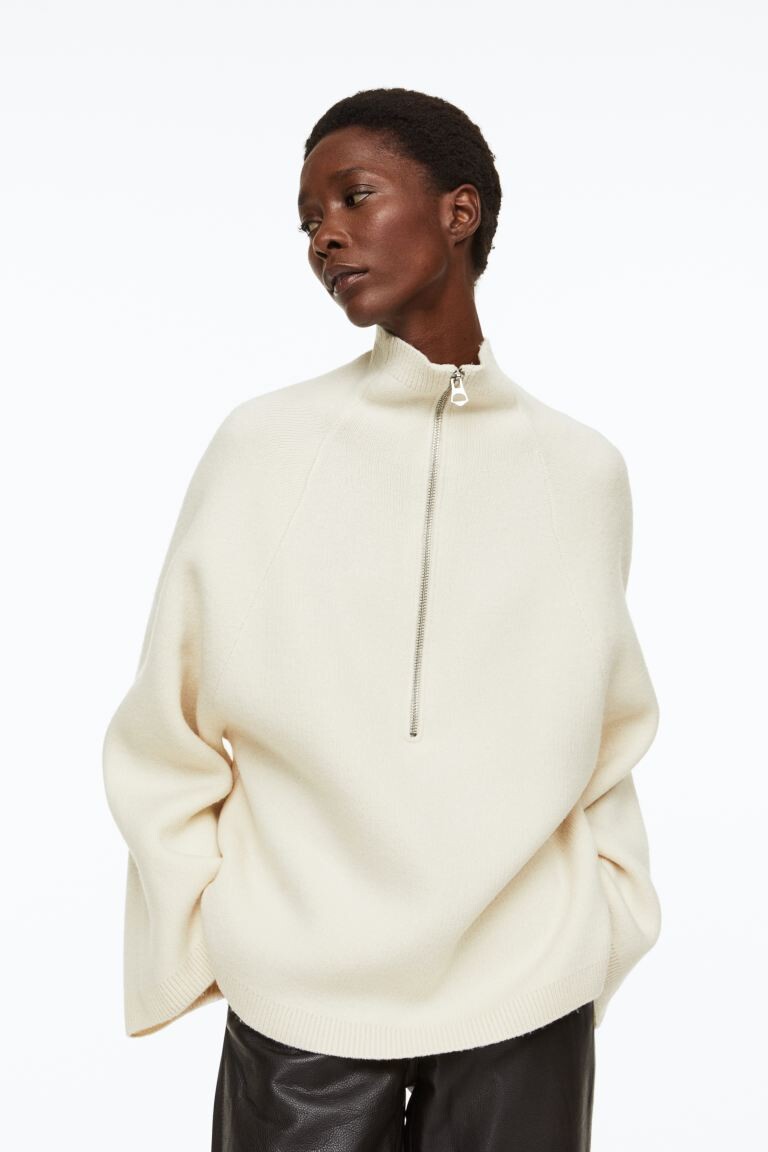 

Свитер из смесовой шерсти с молнией H&M, сливочный