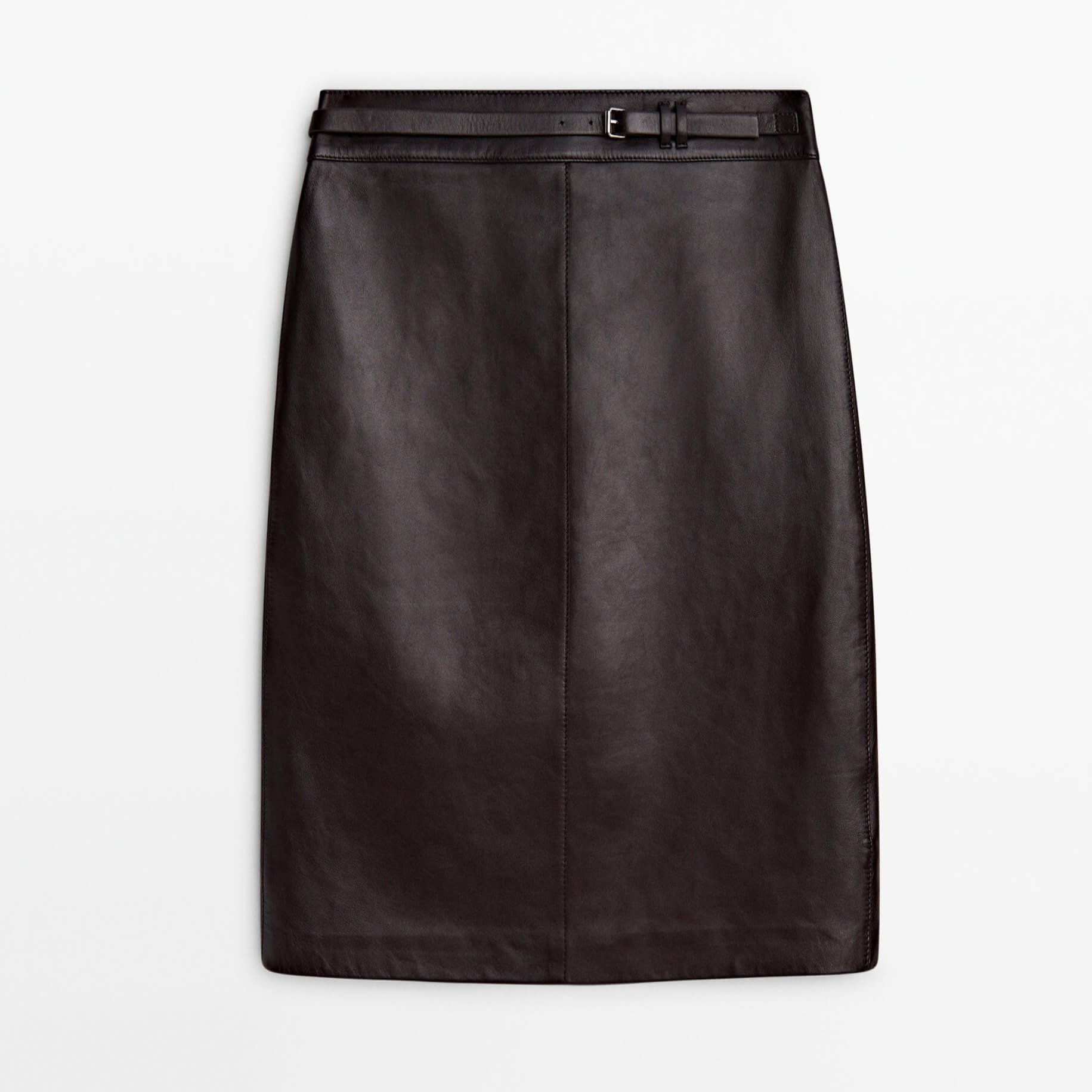 Юбка Massimo Dutti Nappa Leather Midi With Belt, коричневый ремень massimo dutti leather belt thin limited edition чёрный