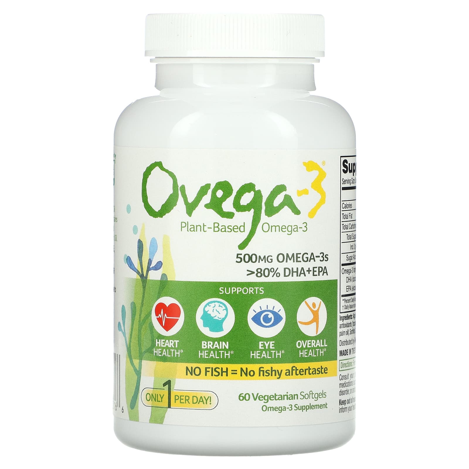 Ovega-3 Ovega-3 ДГК + ЭПК 500 мг 60 вегетарианских капсул ovega 3 веганские омега 3 кислоты дгк эпк 500 мг 60 вегетарианских мягких таблеток