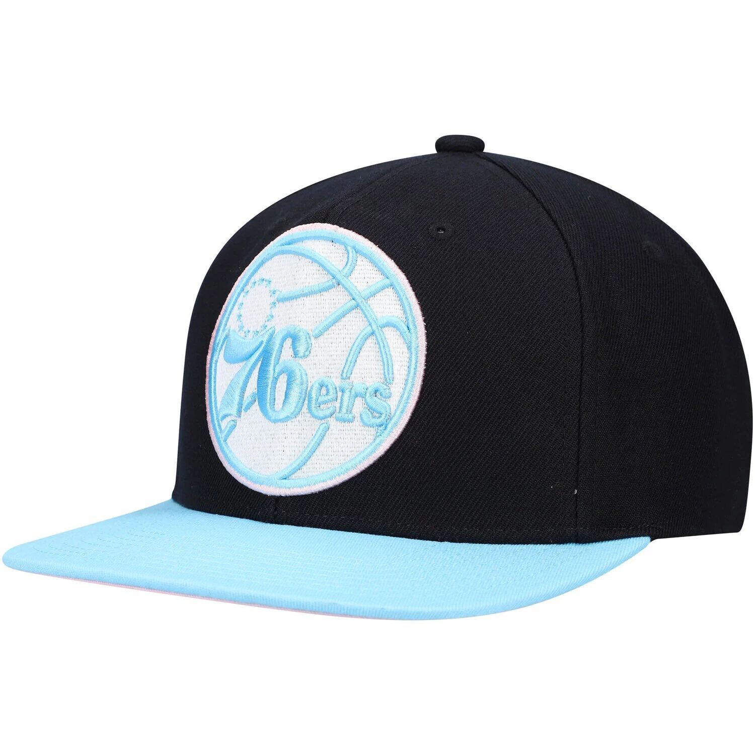 

Мужская пастельная шляпа Snapback Mitchell & Ness черного/голубого цвета Philadelphia 76ers