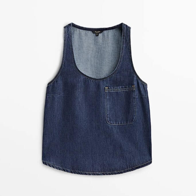 

Топ Massimo Dutti Mid-Wash Denim, голубой