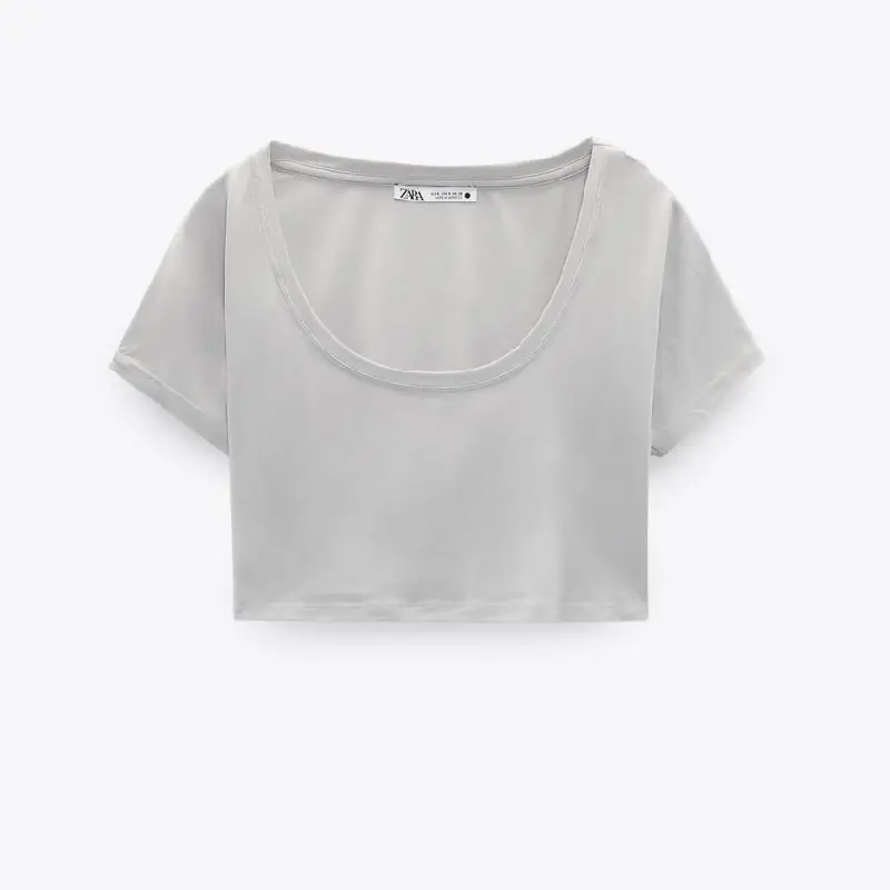 

Футболка Zara Cropped Lyocell, серый